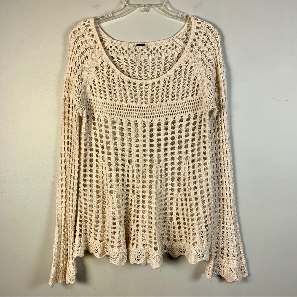 Free People Crochet Open Knit Ivory Cream Top